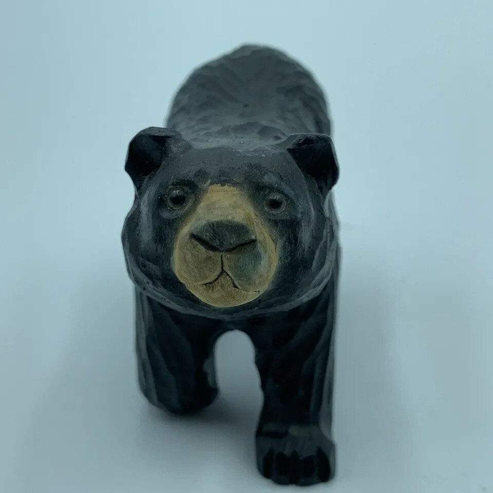 Wood sculpture Hand Carved Wood Wooden Wild Bear Figurine 5&#x22; Long Woodcarving