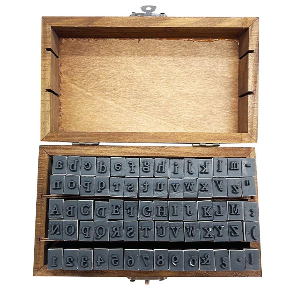 70 Pieces Wooden Rubber Alphabet Letter Number Stamps,Wooden Rubber Number Letter,Stamper Seal Set Capital Upper Lower Case for DIY Craft Card Making Happy Planner Scrapbooking Supplies(Dark Wooden)
