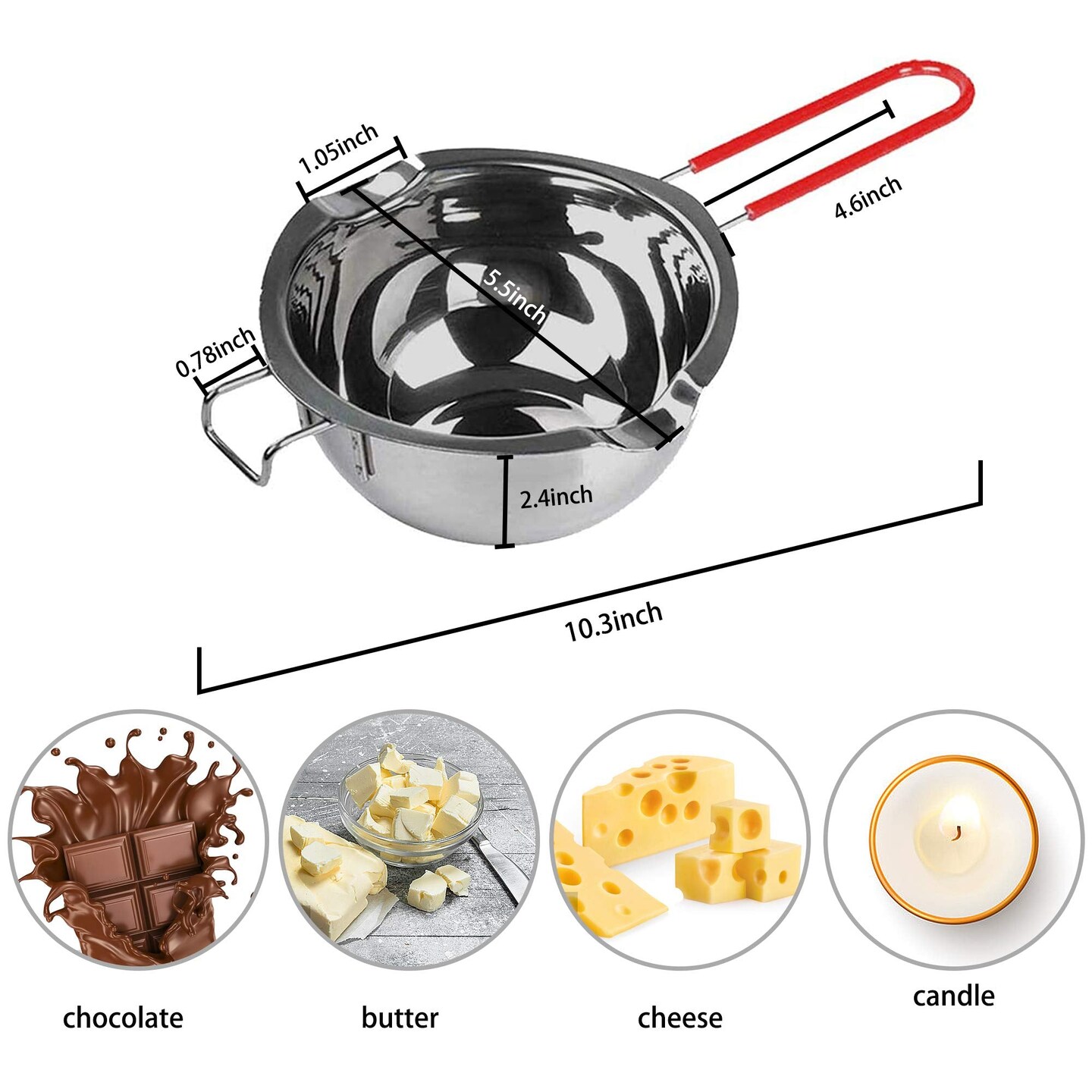 Steel Double Boiler Melting Pot with Heat Resistant Handle, Large Capacity Chocolate Melting Pot for Butter Candy Butter Cheese, Candle Making (450/900ML)