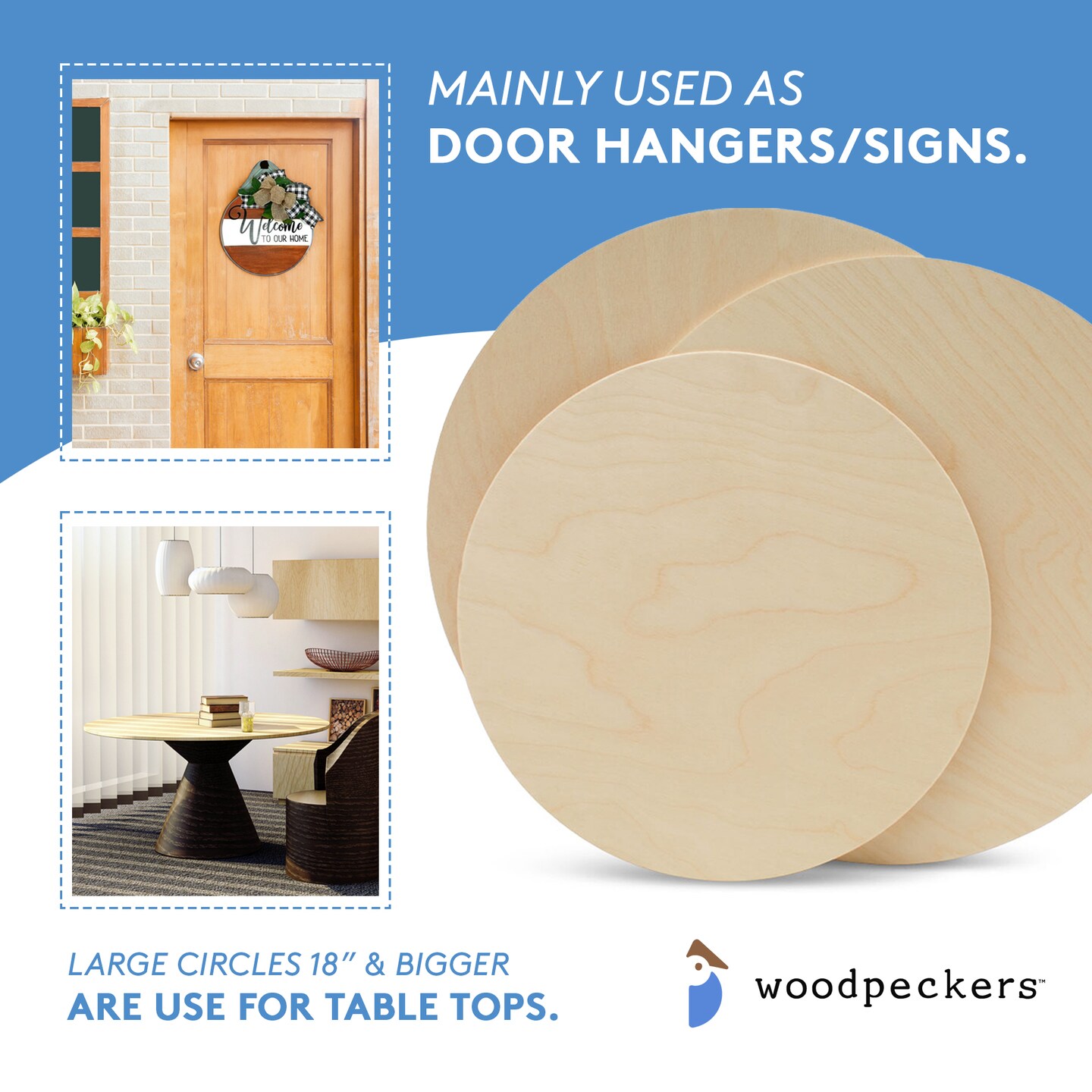 Wood Circle Discs 5 inch, 4 Thicknesses, Unfinished Birch Rounds | Woodpeckers