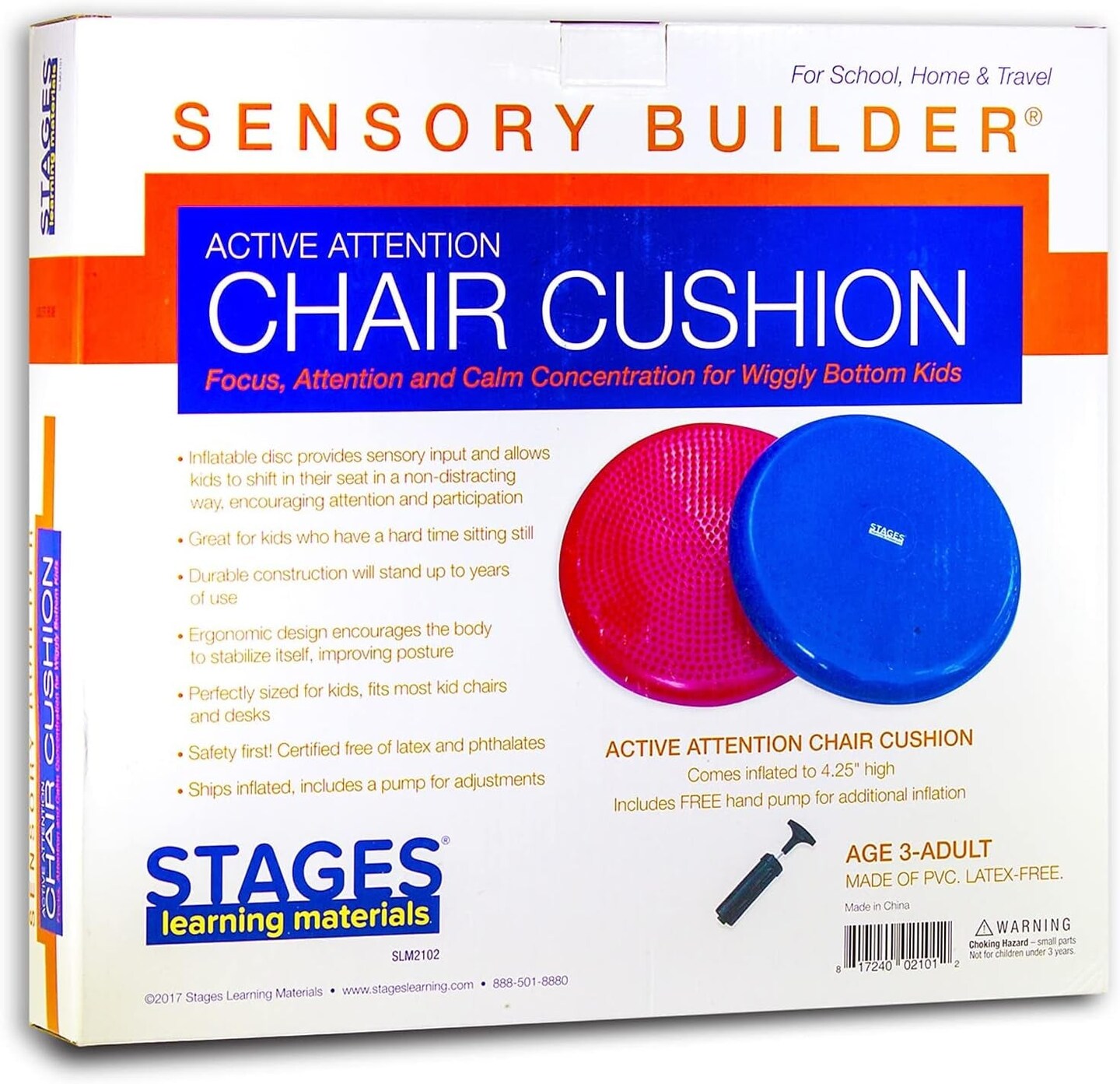 Sensory Builder Active Attention Chair Cushion for Wiggly Bottom Kids Seat, Red, 13&#x22; X 2.5