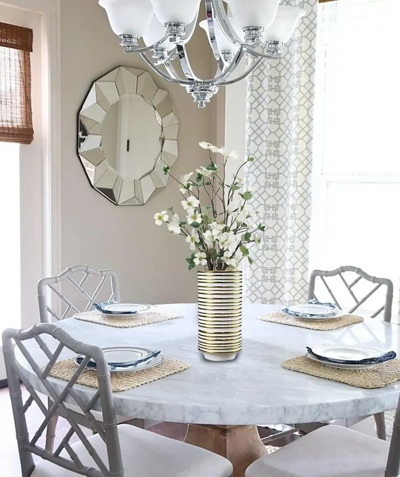 10.5 in Gold/Silver Vase for Home Decor Ceramic Tall Vase Center pieces Pottery