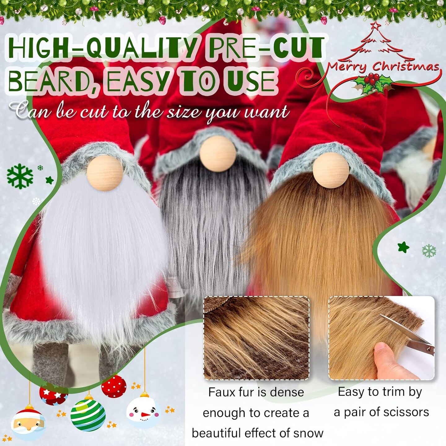 15 Pcs Gnome Beards for Crafting Easter Day Faux Fur Fabric Precut Gnomes Beards Handmade 30 Pieces Wood Balls for Halloween Christmas Valentine's Day Independence Day (Gray, Camel, White)