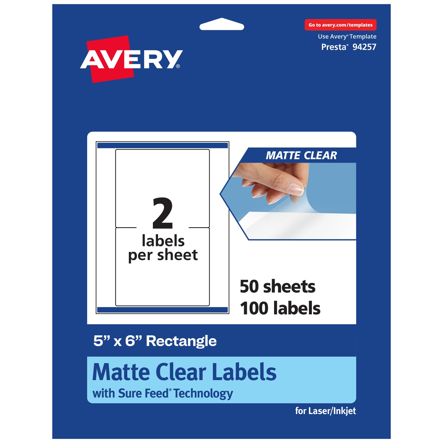 Avery Matte Clear Labels,  5&#x22; x 6&#x22; Rectangle