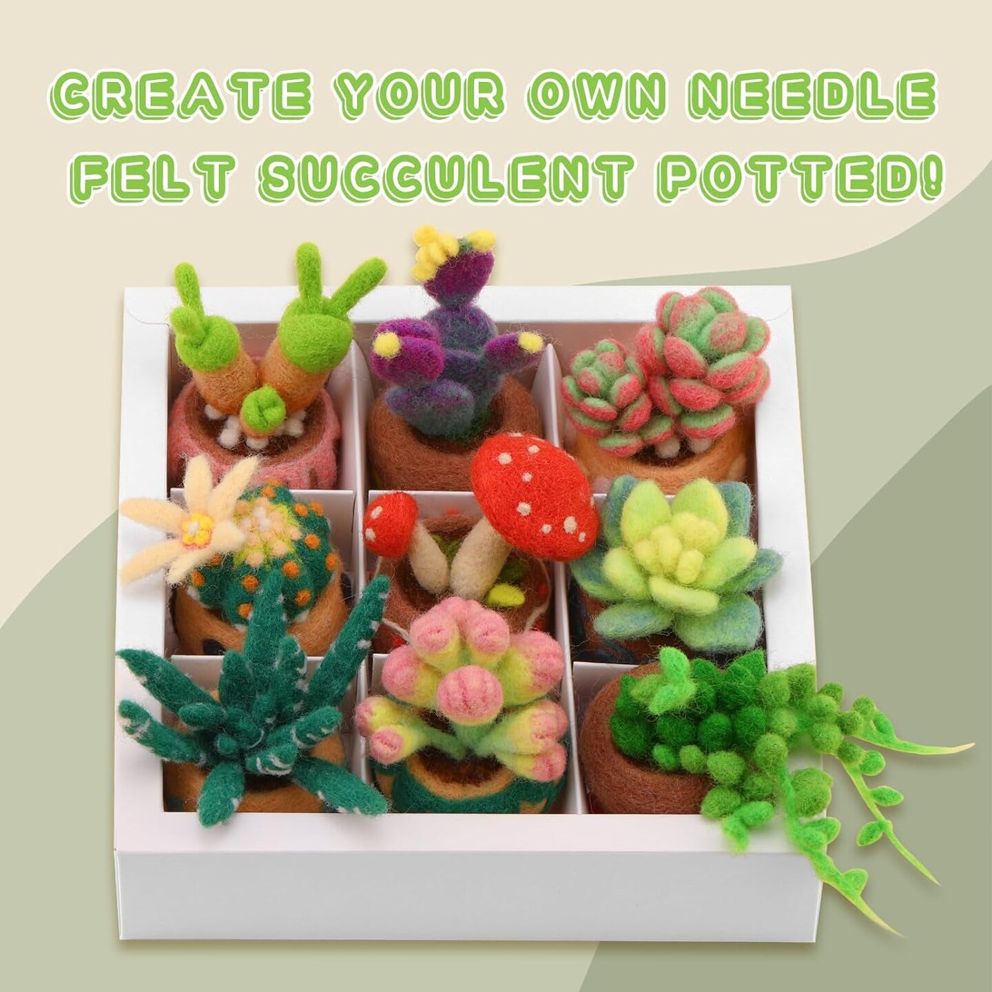 Needle Felting Kit, 9 PCS Succulent Needle Felting Beginner Kits, Wool Felting Kit Including Wool Roving, Felting Pad, Felting Needles and Instructions for DIY Felting Starters