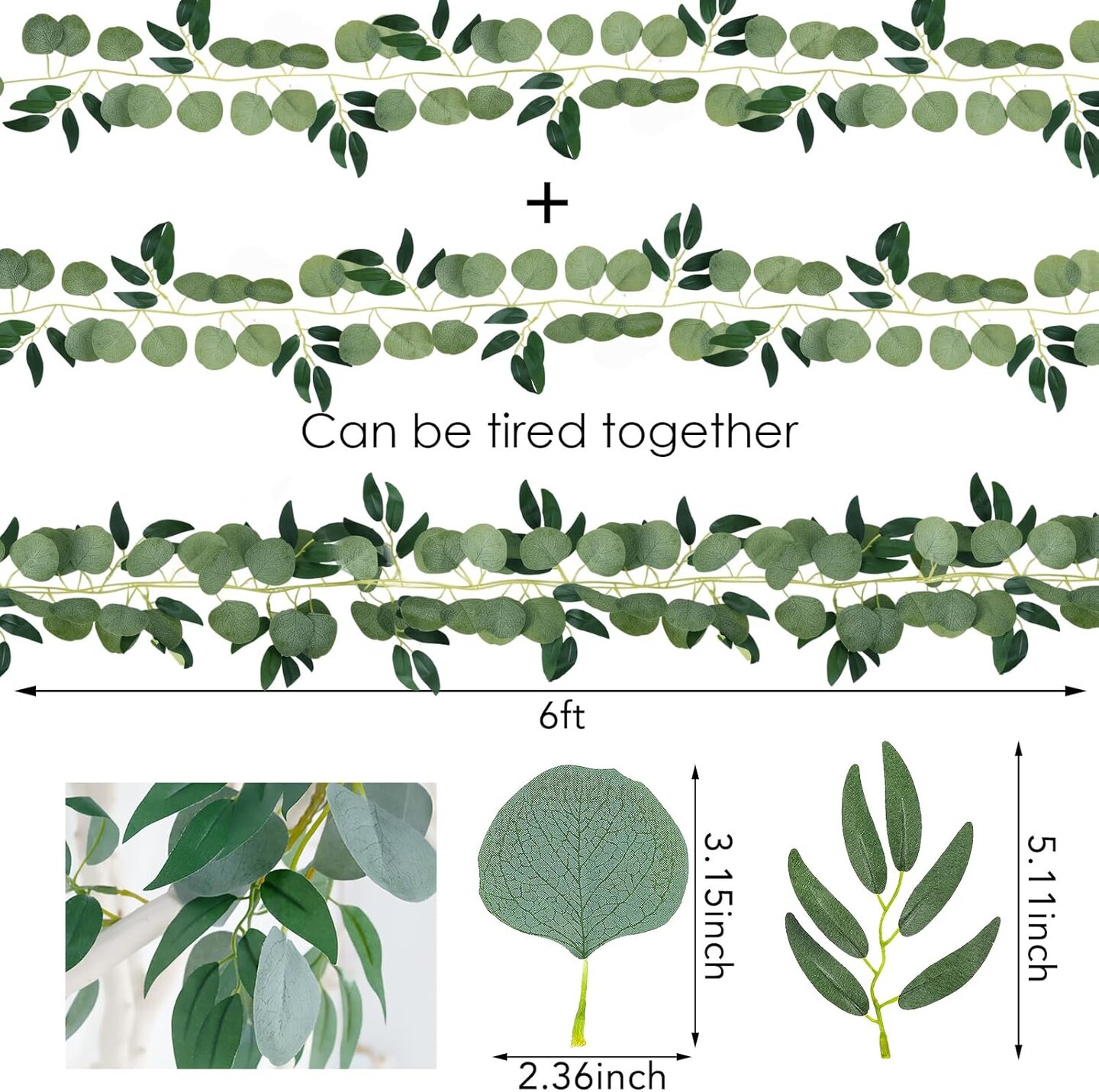 10pcs 6ft Faux Eucalyptus Garland with Willow Leaves – Perfect for Weddings, Parties, and Home Décor