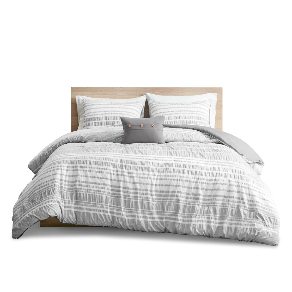 Gracie Mills Grey Striped Duvet Cover Set Modern Ruched Design Twin Queen Grace-14022