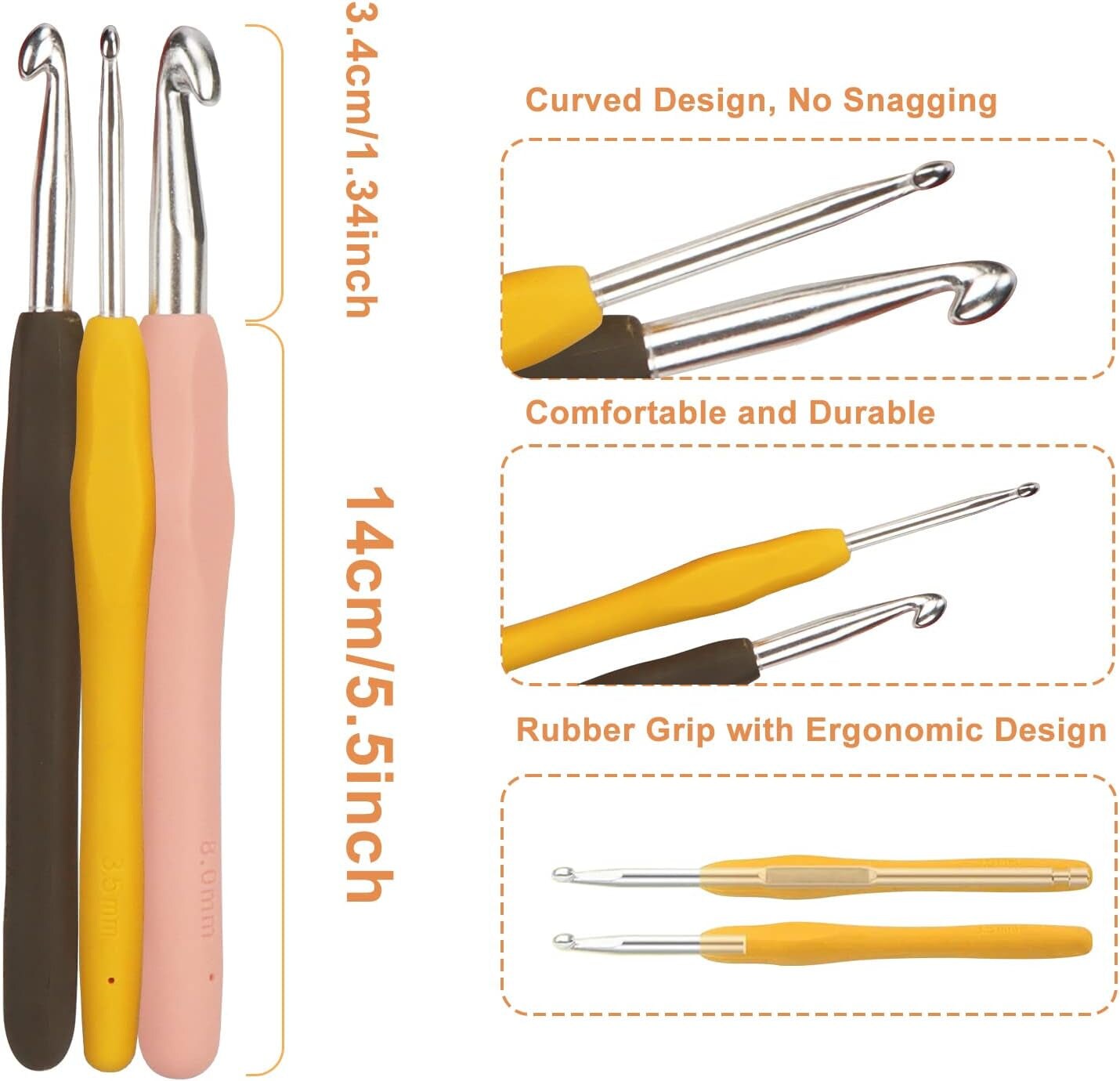 14 Piece Crochet Hooks Set, Crochet Hooks for Beginners Adults, Soft Grip Crochet Needles Tools with Storage Case&#xFF0C;Ergonomic Crochet Hooks for Arthritic Hands