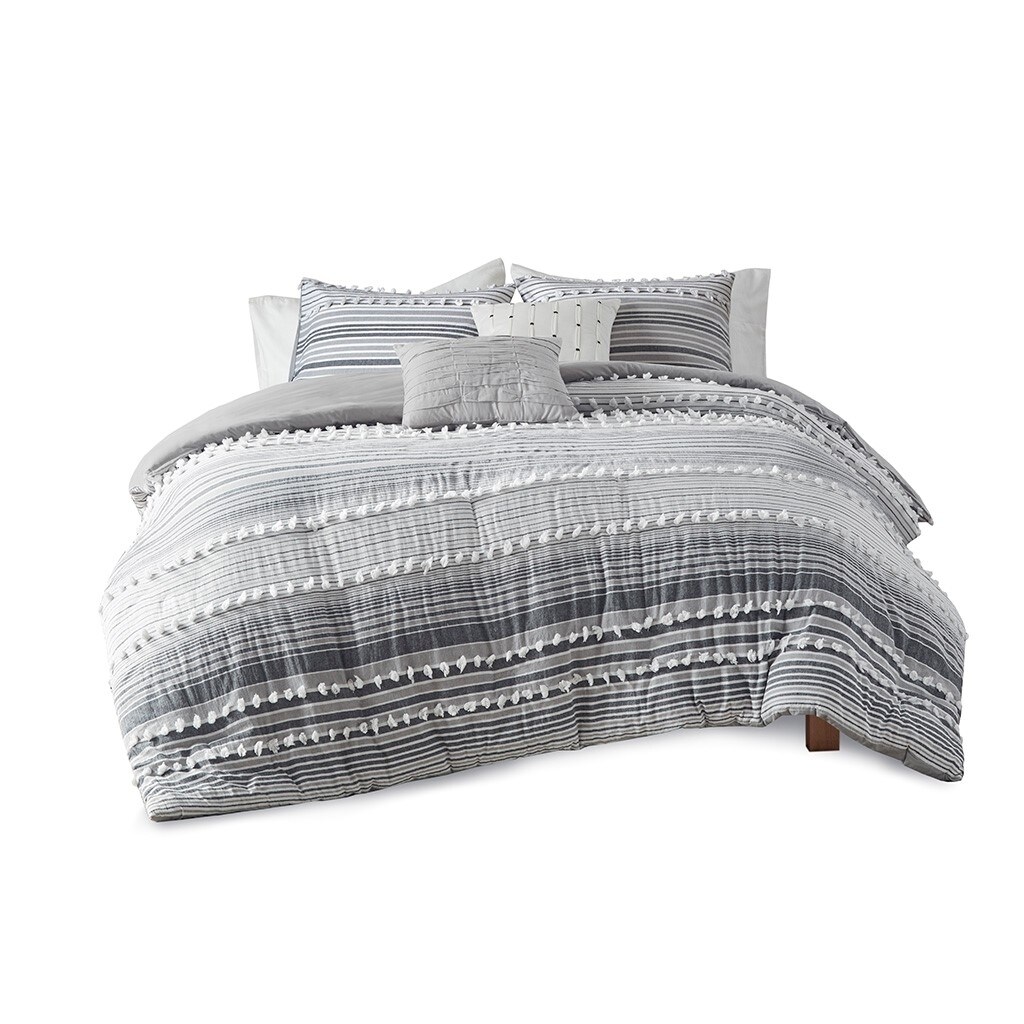 Gracie Mills Pure Bliss Cotton Comforter Set Twin Size Gray Grace-12645