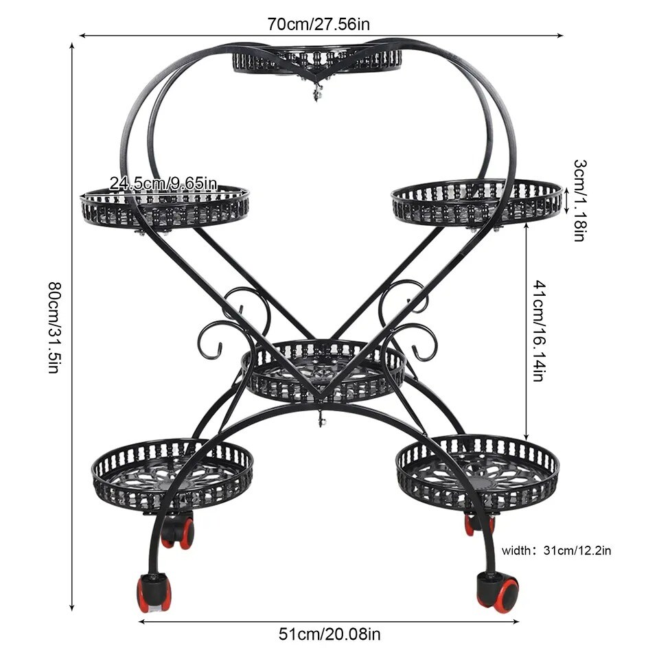 6 Pots Heart Shaped Metal Plant Stand Flower Stand Holder Shelf Indoor Garden