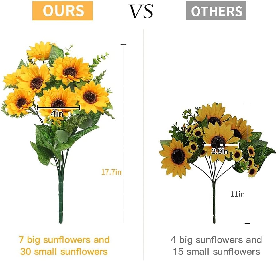 Artificial Sunflower Bouquets, 2 Bunches Fake Wildflowers for Baby Shower, Home, Wedding, Spring Decor, Bride Holding Flowers, DIY Garden Craft Art Decor