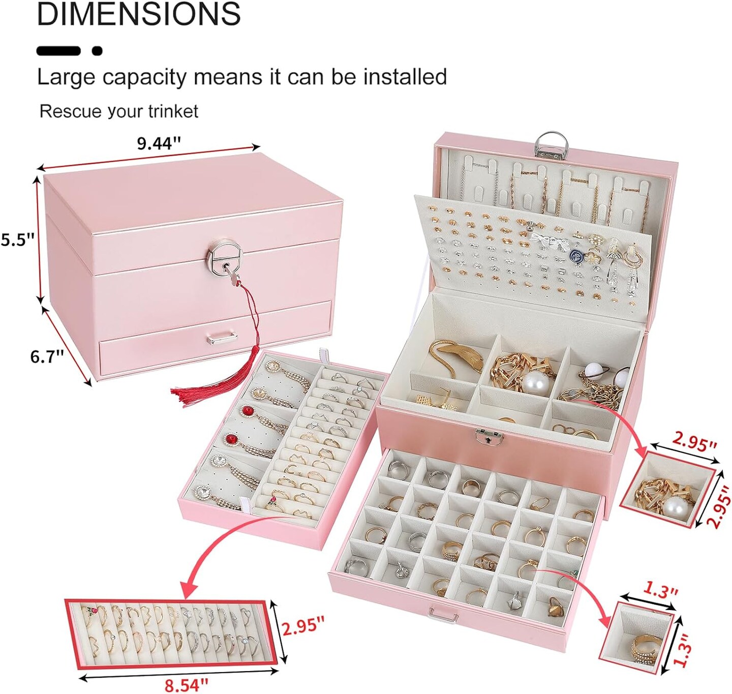 5-Layer Earring Jewelry Box with Lock – Stud, Necklace, Ring Organizer for Women and Girls