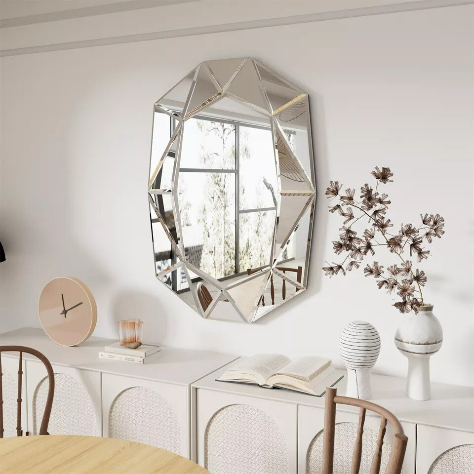 Wisfor Modern Wall Bathroom Mirror w/ Beveled Edge Frame Geometric Mirror