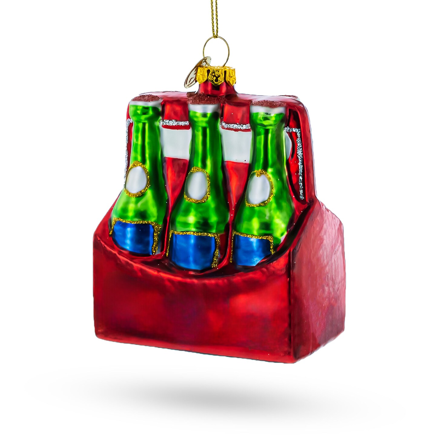 Festive Six-Bottle Beer Pack Blown Glass Christmas Ornament