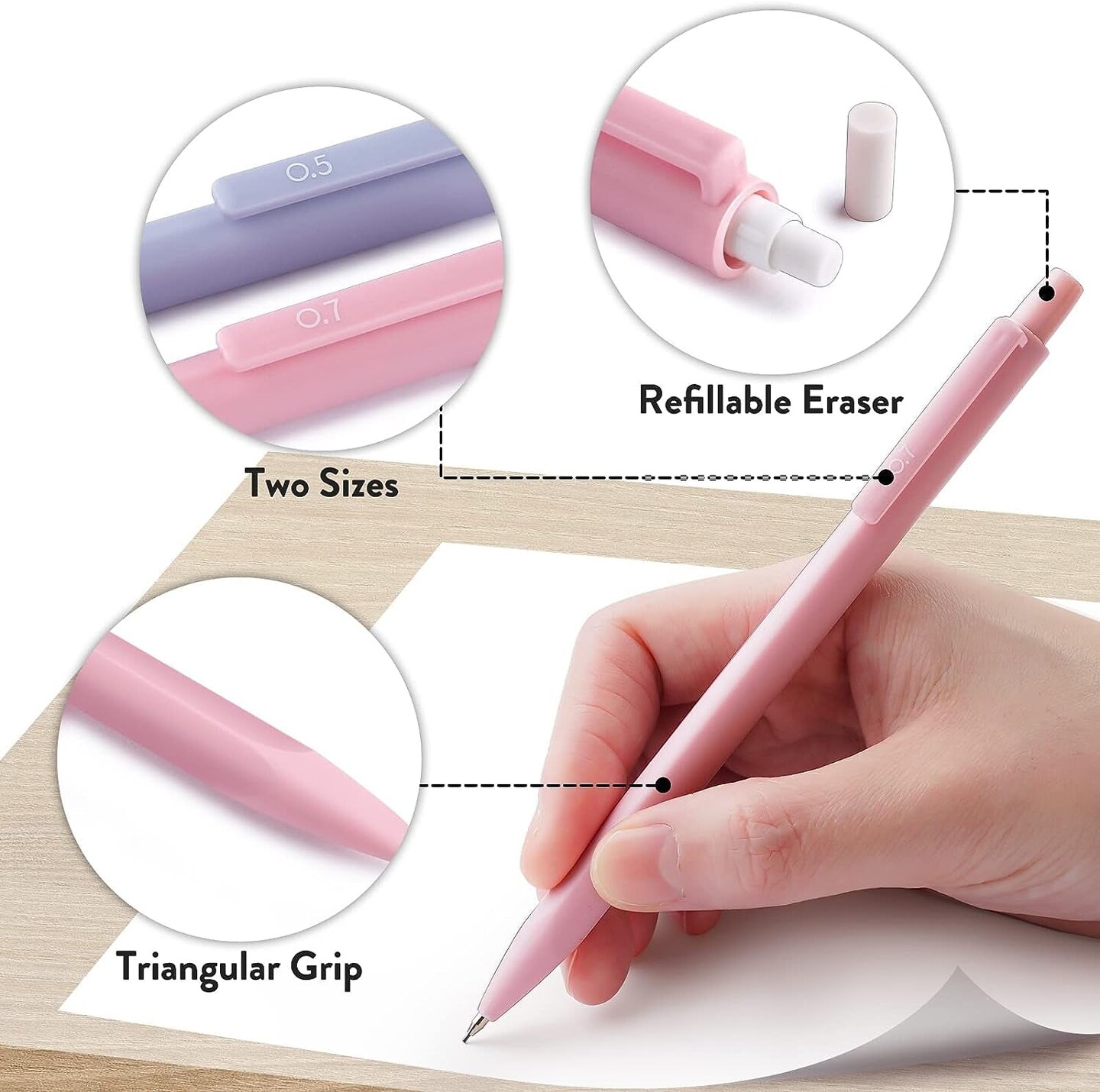 Cute Mechanical Pencil Set, 6PCS Pastel Mechanical Pencils 0.5 &#x26; 0.7Mm with 360PCS HB Pencil Leads, 3PCS Erasers and 9PCS Eraser Refills, Aesthetic Mechanical Pencils for Girls Writing