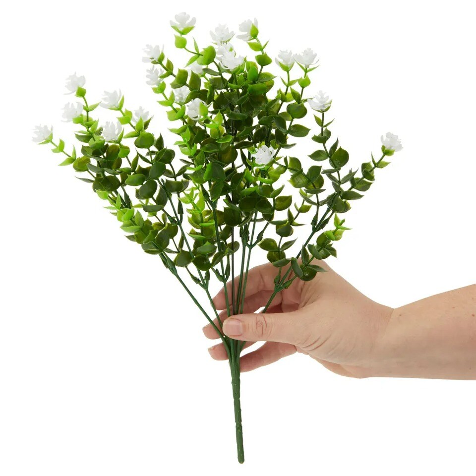6x Artificial Fake White Flowers Bundle w/ 2 Cone Vase for Outdoor Decor 8.6x13&#x22;