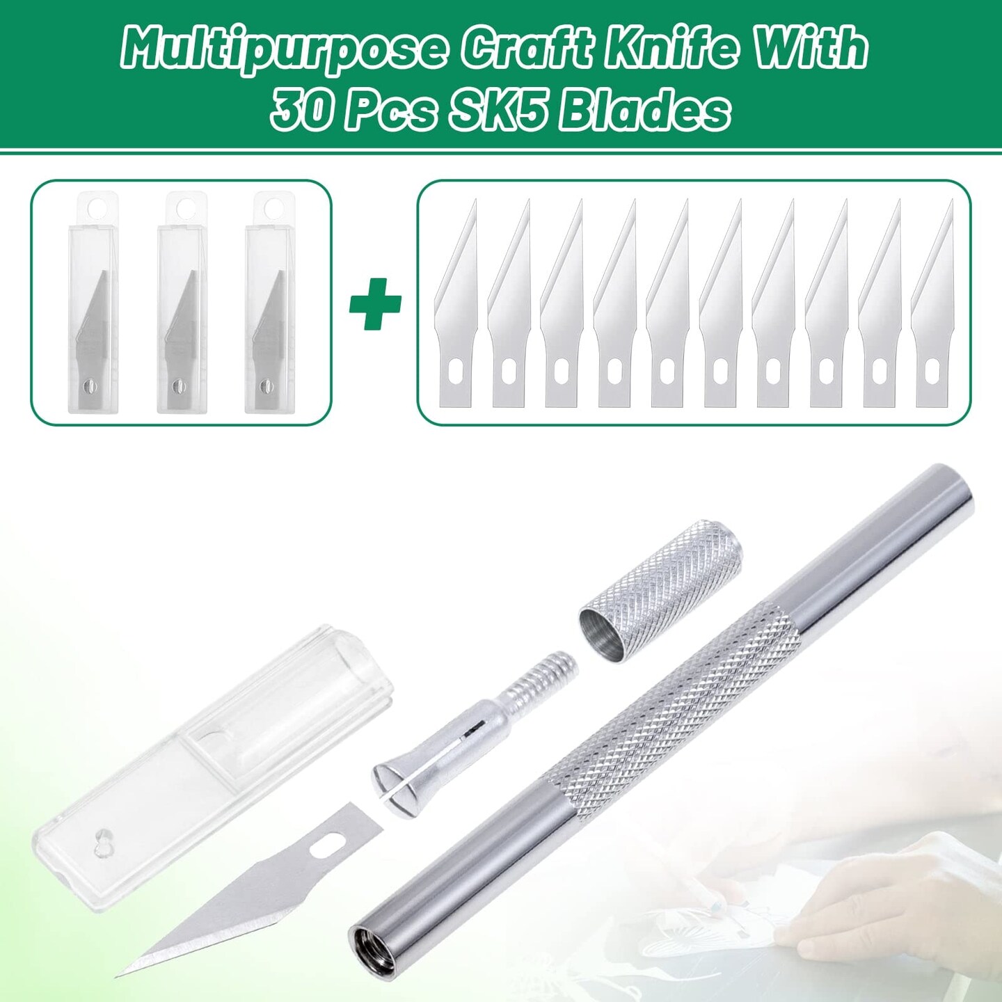 Exacto Knife with Hobby Mat for Crafts, Self Healing Cutting Mat Hobby Knife with 30 PCS Exacto Blades Precision Knife for Art and Crafts Paper Scrapbooking Stencil (Black)