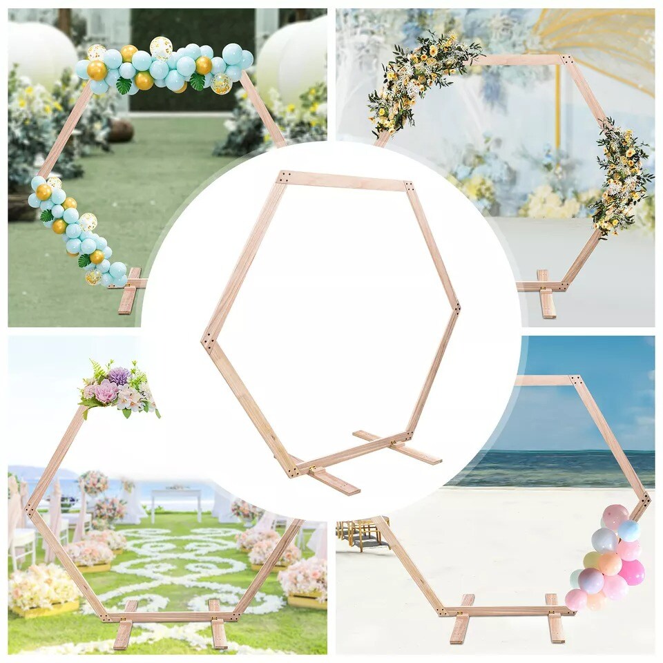 7.6 FT Hexagon Wood Wedding Arch Frame Decor Wood Hexagon Arch Backdrop Stand