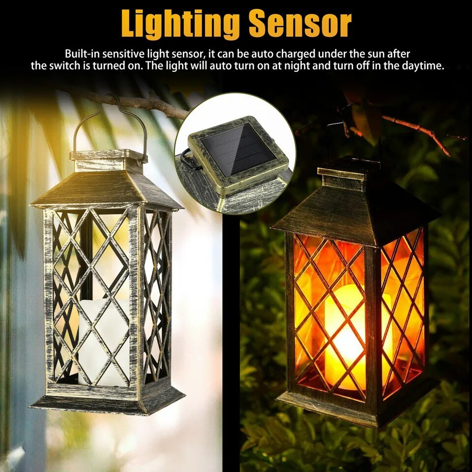 Solar Lantern Hanging Light LED Outdoor Yard Patio Garden Decor Lamp Waterproof