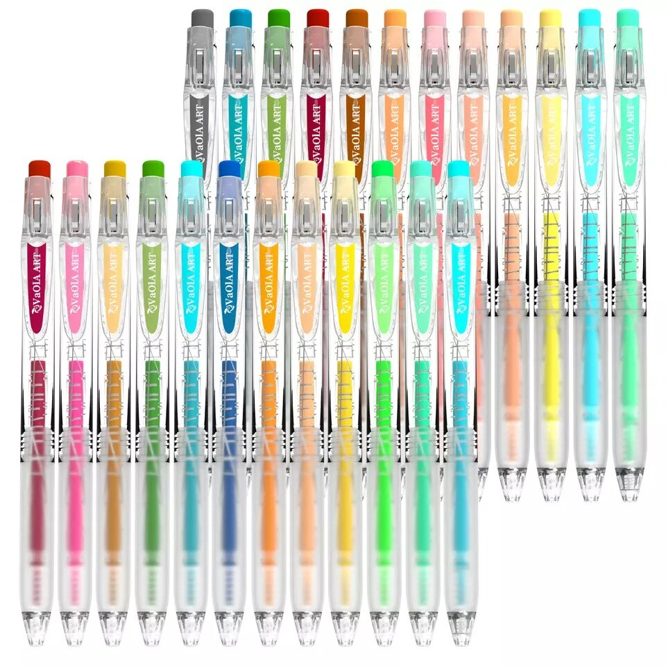 Retractable Gel Pens - Colored Pens for Adult Coloring - Cute Pen Set 24 Colors