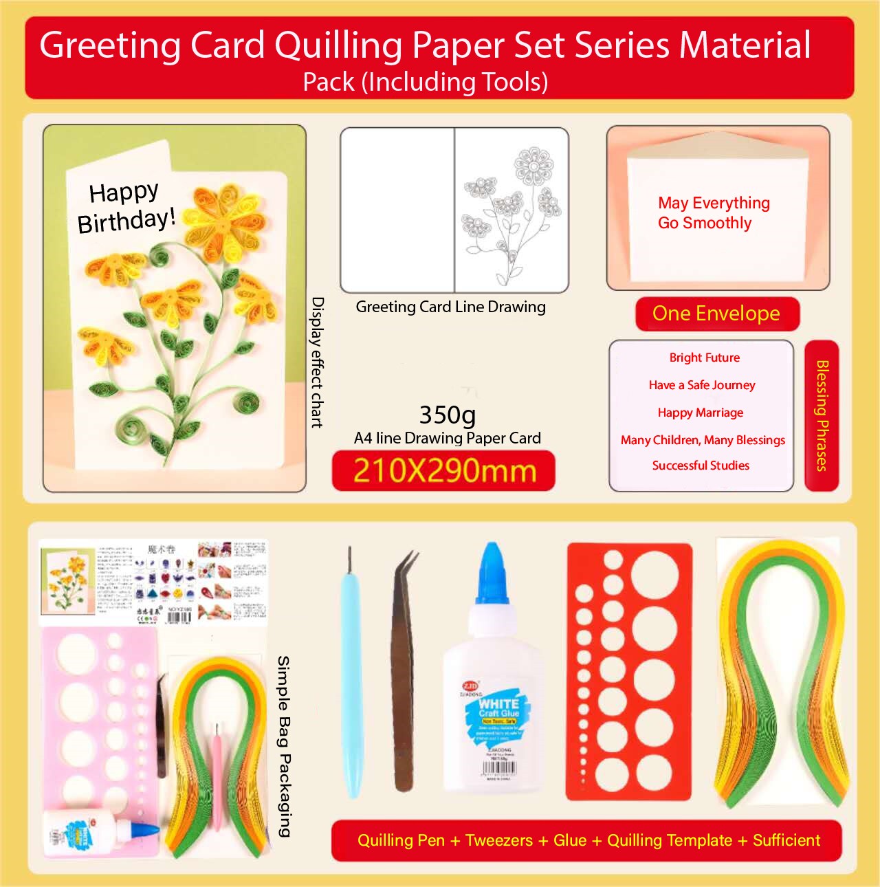 Greeting Card Making Kit. Daisy Flowers DIY Quilling Kit F07M3-5-FL3