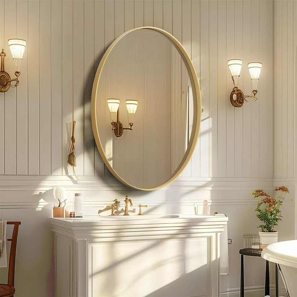Wisfor Wall Mirror Brushed Gold Aluminum Framed Vanity Accent Mirror Living Room