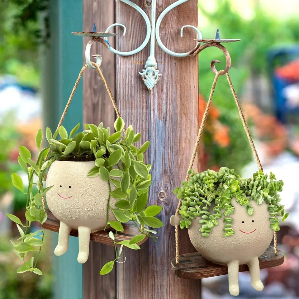 Swing Face Planter Pot Hanging Resin Head Succulent Creative Flower Pots Garden