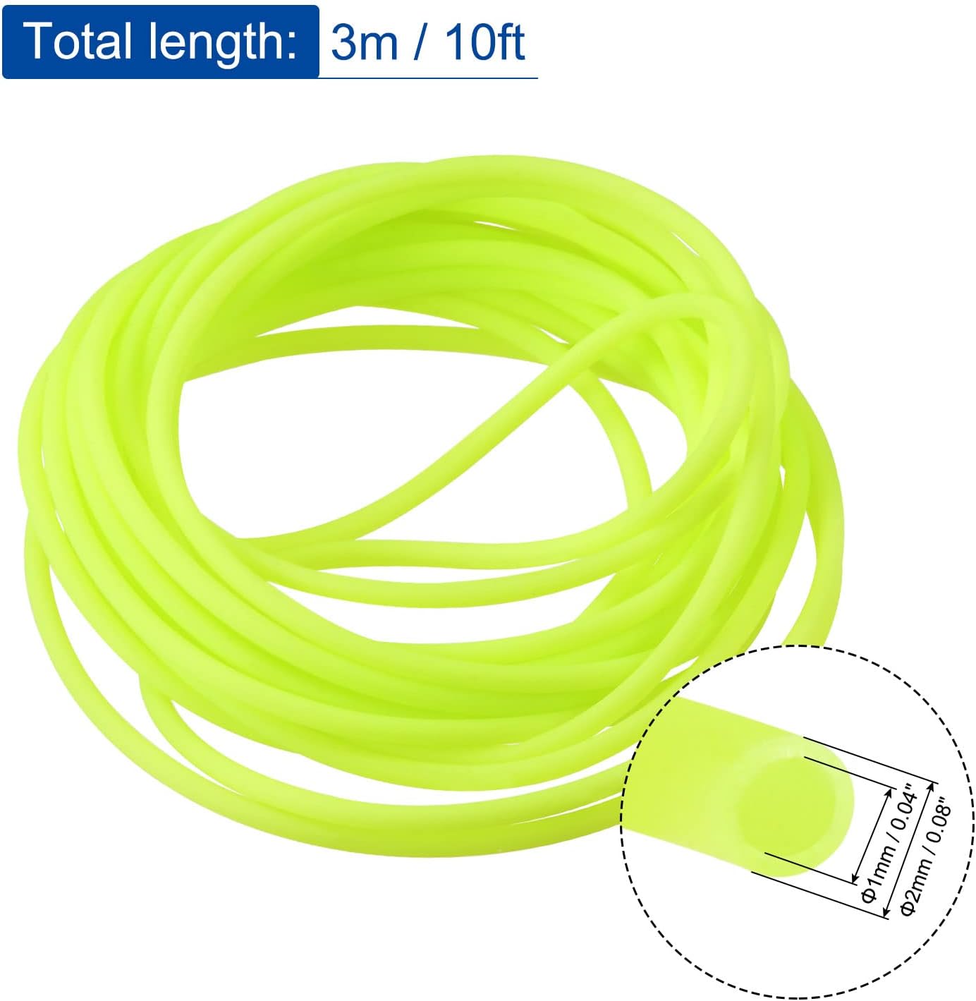 Rubber Cord Tube 10ft 2mm Dia 1mm Hole Yellow Hollow Tubing for DIY Craft Beading Necklaces Bracelet