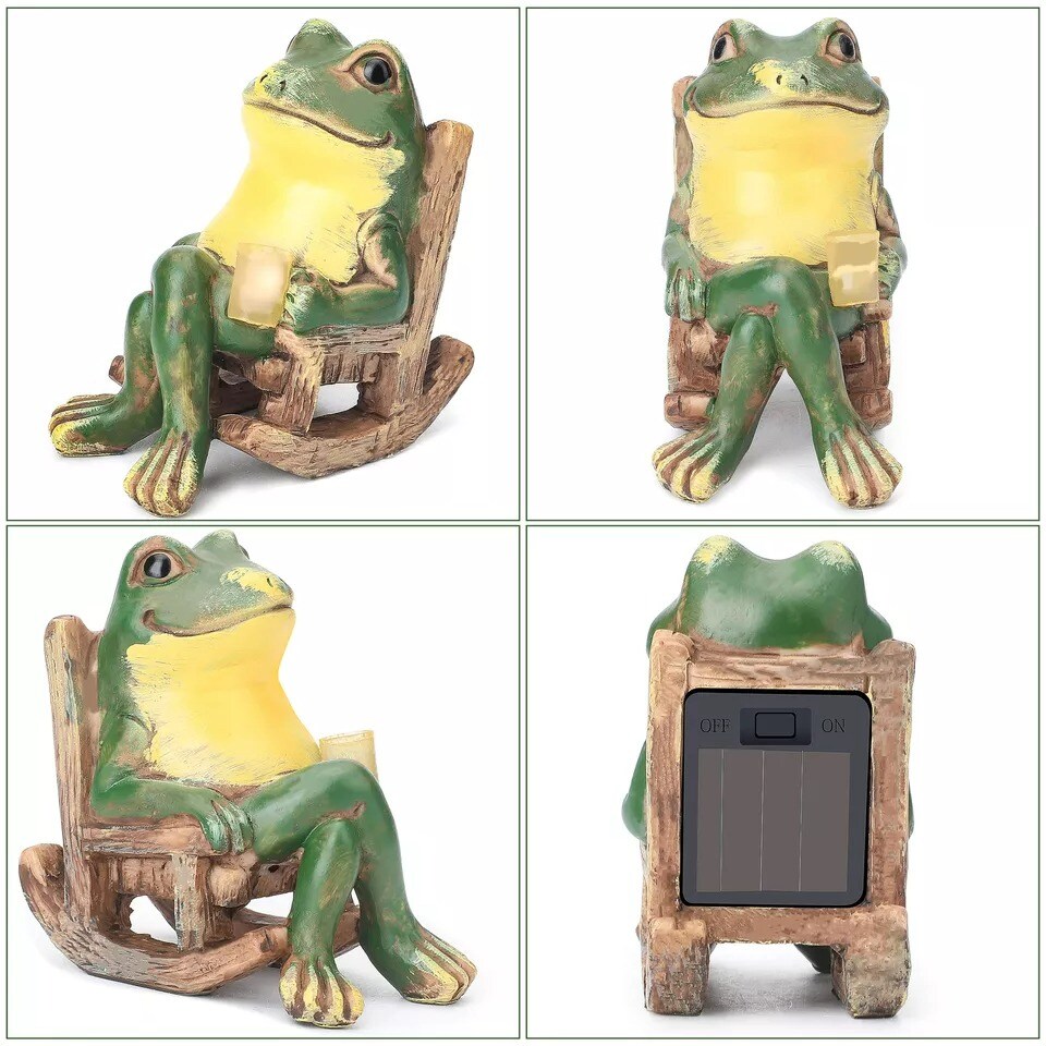 Frog Garden Statue Outdoor Figurine Lights Solar Garden Frog Ornament Decor Art