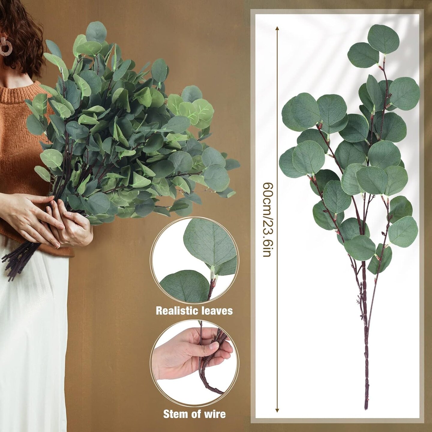 20 Pcs 23.6'' Artificial Silver Dollar Eucalyptus Stems for Wedding Decor