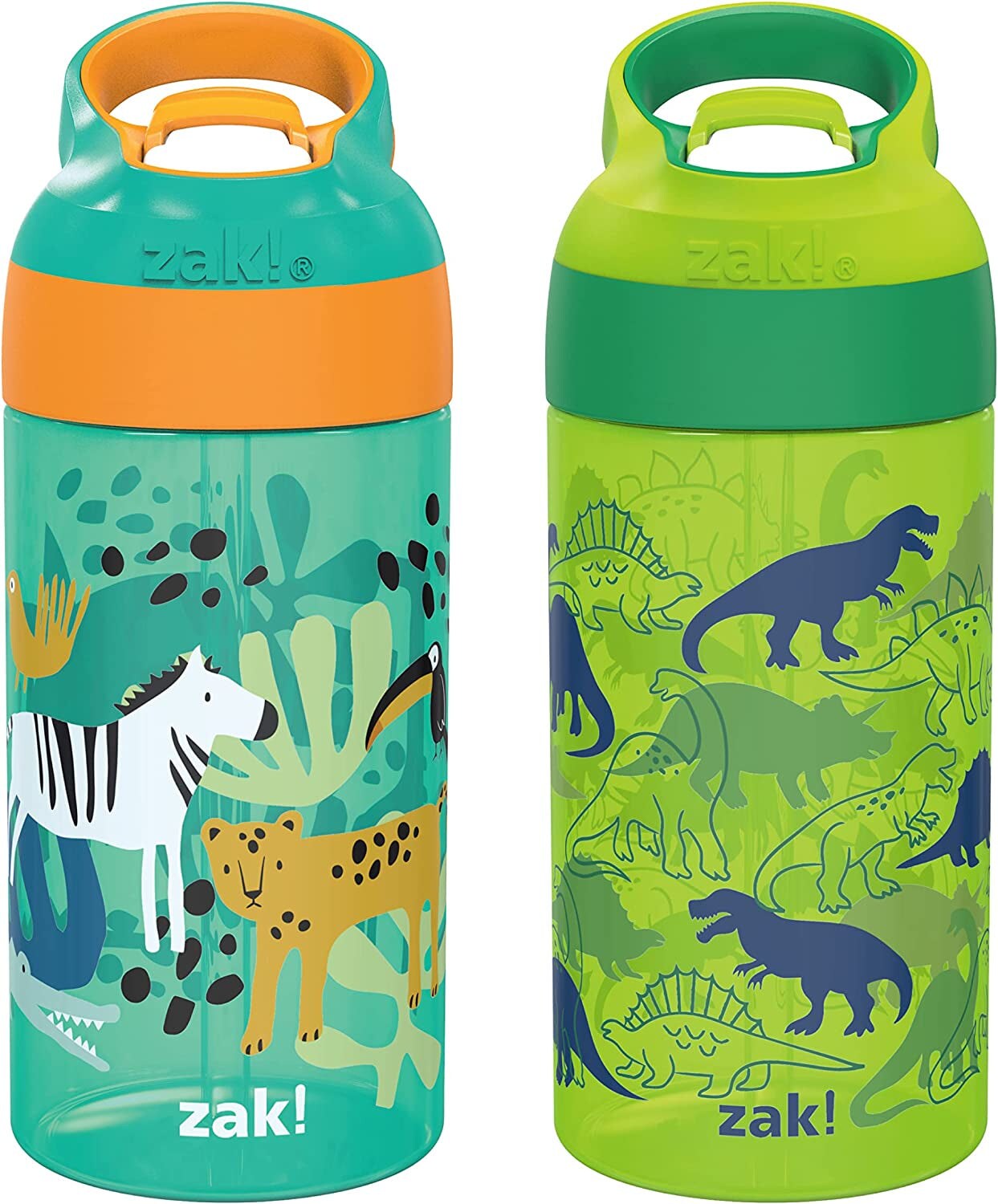 16Oz Riverside Beach Life Kids Water Bottle with Straw and Built in Carrying Loop Made of Durable Plastic, Leak-Proof Design for Travel, 2PK Set