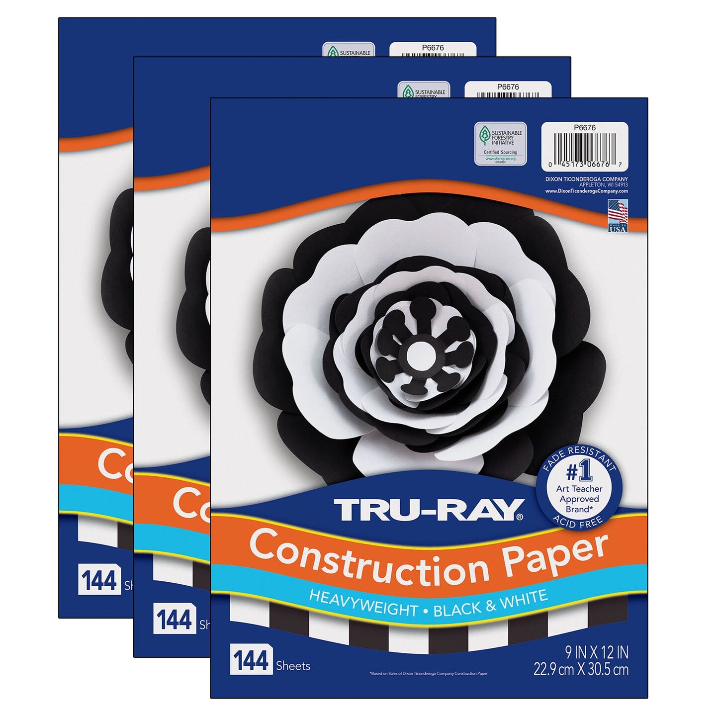 Premium Construction Paper, Black &#x26; White, 9&#x22; x 12&#x22;, 144 Sheets Per Pack, 3 Packs