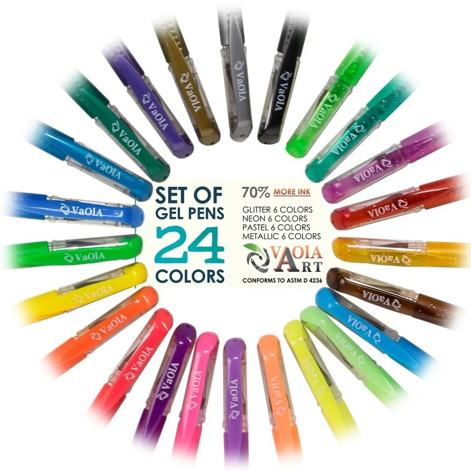 Color Gel Pens, 24 Gel Pens, Gel Pens for Kids,Pen Sets for Girls
