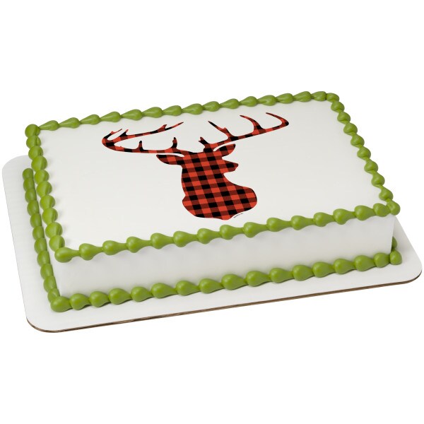 Red Check Plaid Deer Edible Cake Topper Image 1/4 sheet