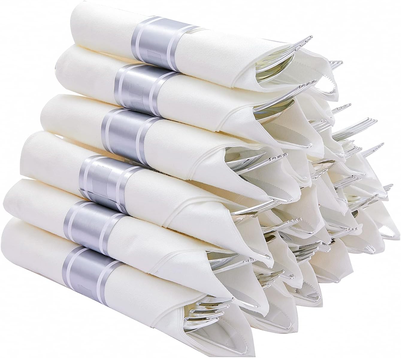 75 Pack Pre Rolled Plastic Cutlery Set - Disposable Silverware with Napkins for Parties &#x26; Weddings