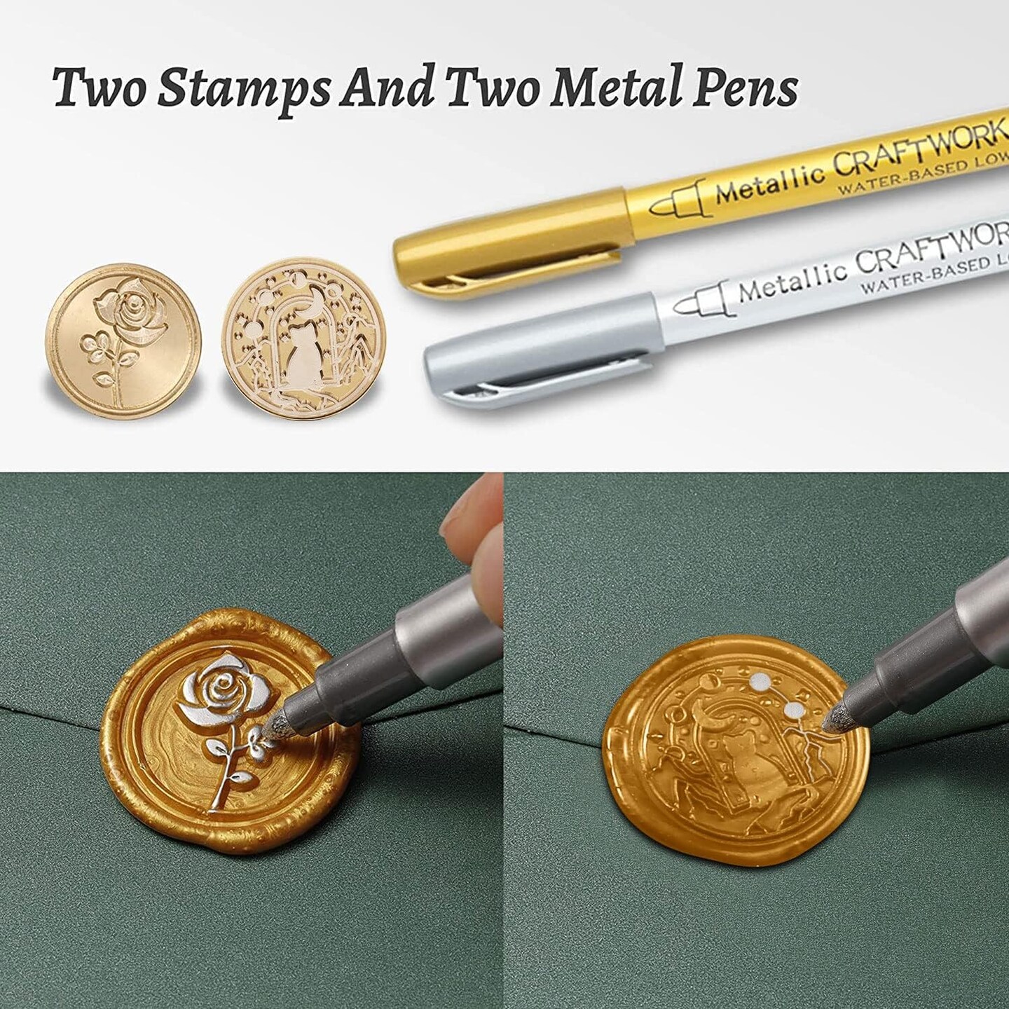 Wax Seal Kit with Gift Box, 624 Pcs Wax Seal Beads with 2 Pcs Wax Seal Stamps, Sealing Wax Warmer, Wax Seal Metallic Pen, Envelope, Candles, Wax Seal Stamp Kit for Gift and Craft