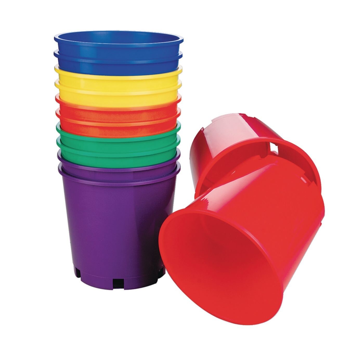 S&S Worldwide Large Stacking Buckets. Includes 12 Plastic Buckets, 2 Each in 6 Colors. 8" H X 8-1/2" Top Diameter. Use for Storage, Toss Targets or Speed Stacking Games.