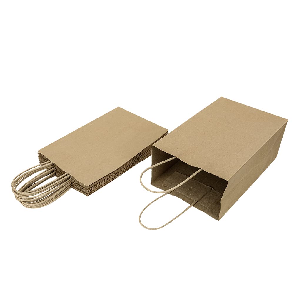 50 Pieces 5.25x3.25x8.25 Inch Small Gift Bags with Handles Bulk, Kraft Birthday Party Favors Grocery Retail Shopping Business Goody Bags, Craft Plain Natural Paper Bags Cub Sacks (Brown 50 Count)