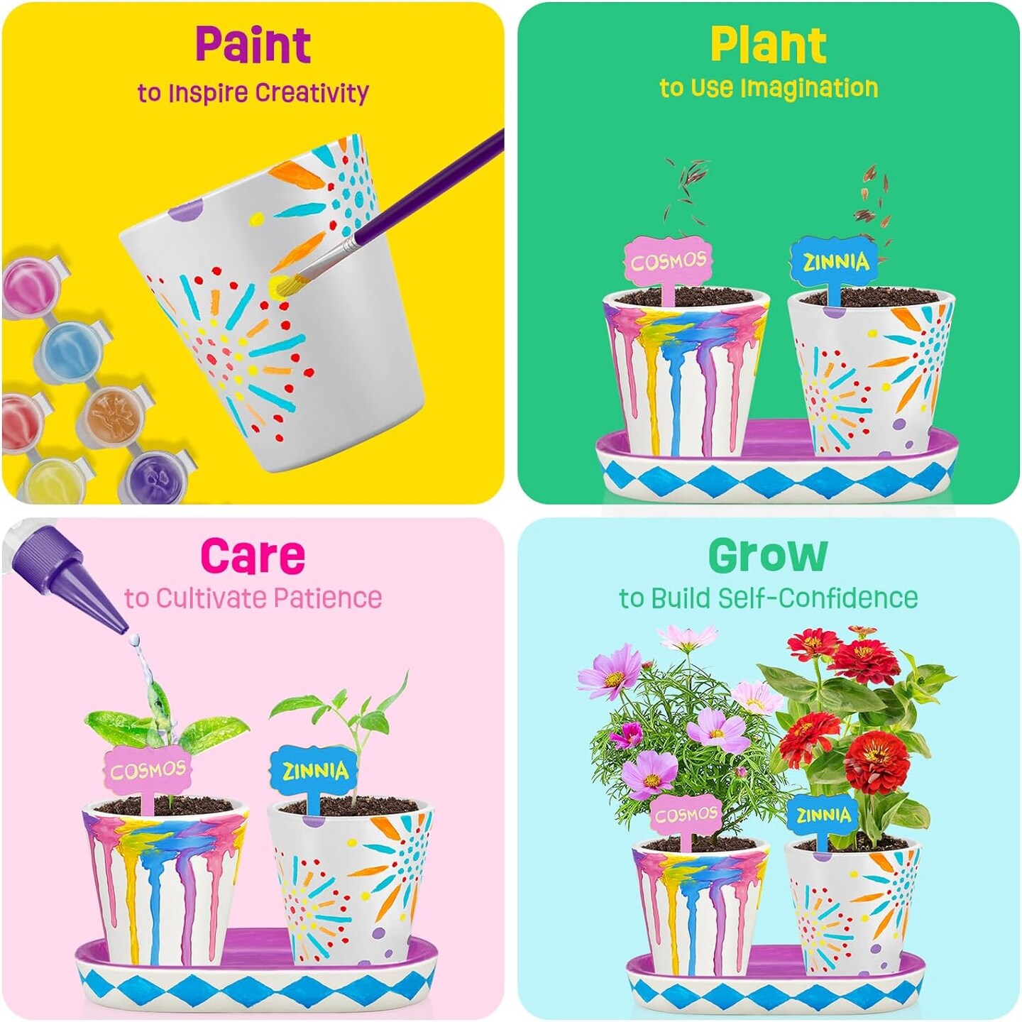 4 Set Paint &#x26; Plant Flower Gardening Kit - Arts &#x26; Crafts for Kids Ages 4-12
