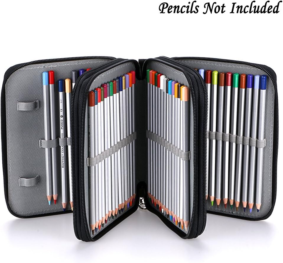 Zippered Pencil Case-Canvas 72 Slots Handy Pencil Holders for for Prismacolor Watercolor Pencils, Crayola Colored Pencils, Marco Pencils (Black)