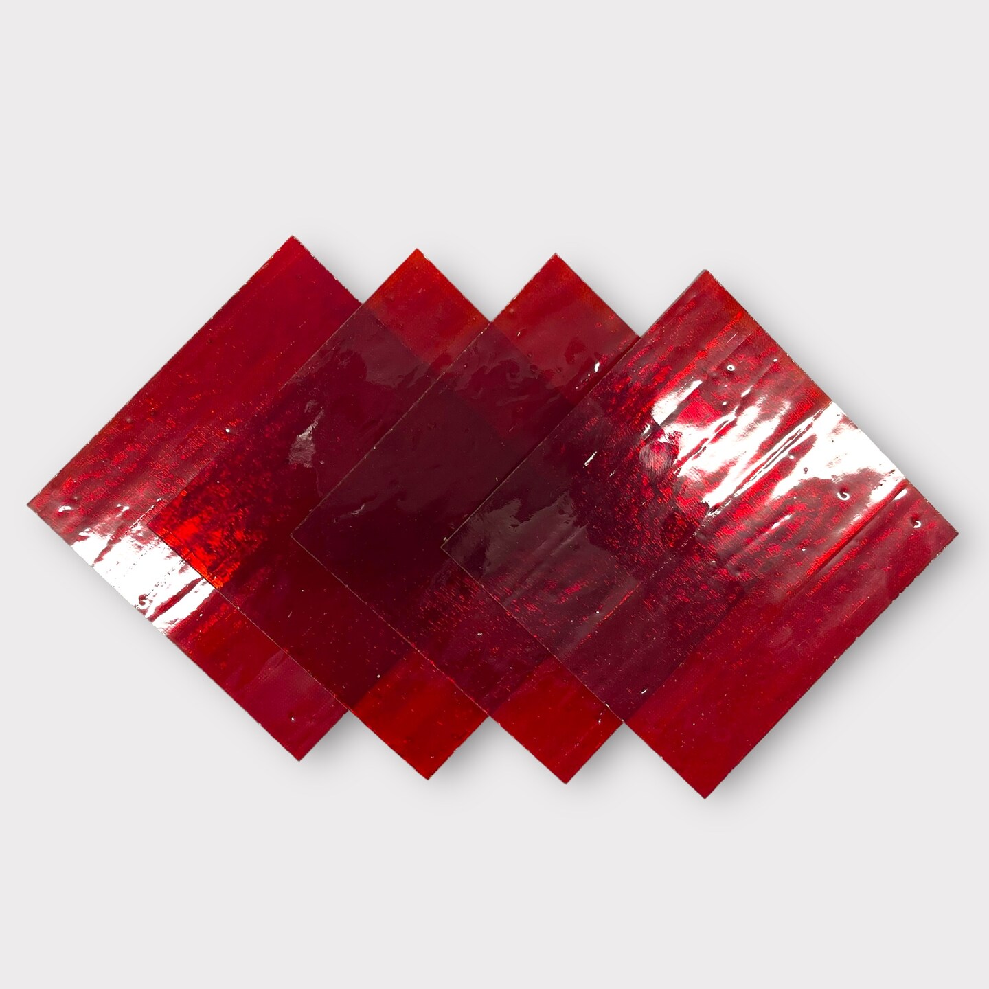 Dark Red Transparent COE 96 Fusible Glass Sheets / Mosaic Squares - 4 Pack