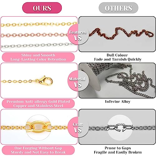 60 FT Chains for Jewelry Making, Jewelry Making Chains for Necklace with Pliers, Open Jump Rings and Lobster Clasps for Making Jewelry DIY Necklace Bracelet Anklet, 6Colors 2mm