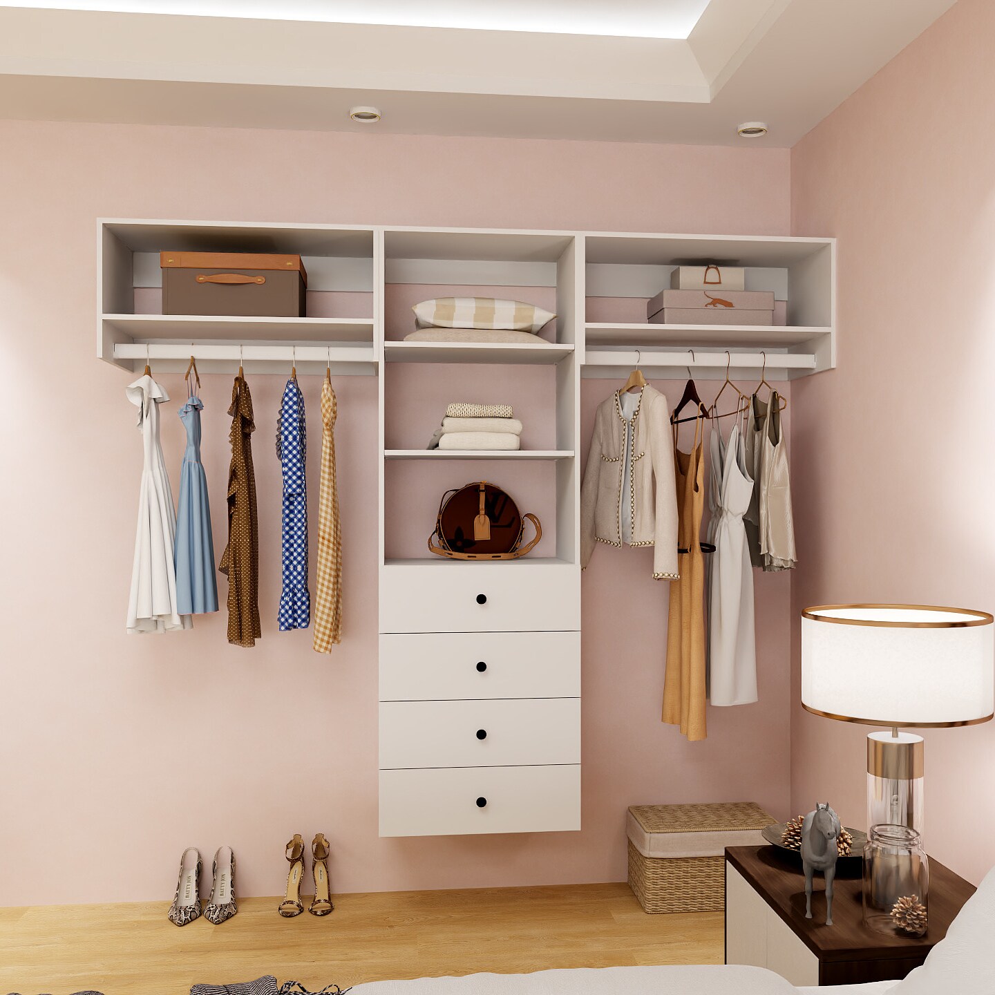 Livelylodge Closet Organizer System Built-In With 4 Drawers Modular Storage Cabinet Wall Mount 2 Hanging Rods Shelves