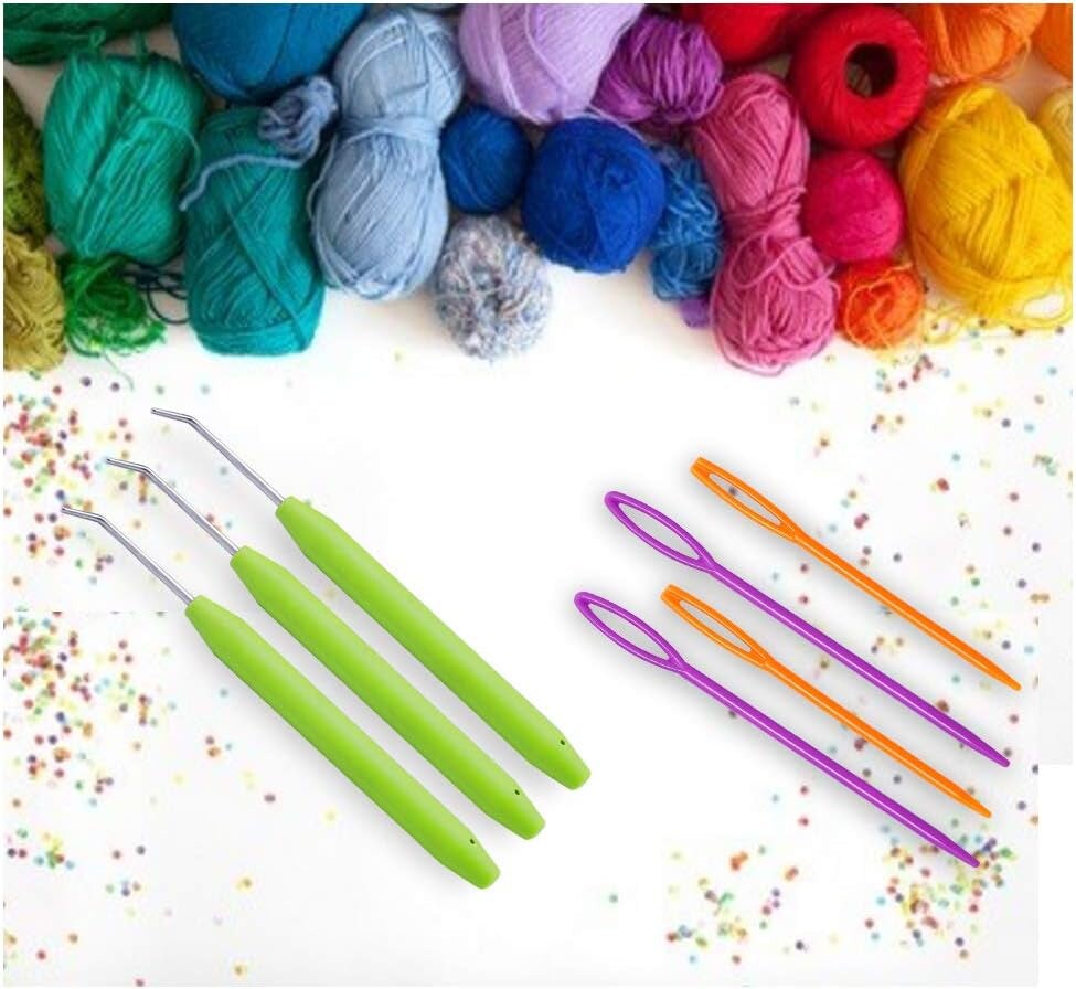 Loom Knit Hook Set, Crochet Needle Hook Kit, 8 Pcs Green Knitting Loom Hooks with 12 Pcs Colorful Plastic Sewing Needles for Knitting Looms Knitting Boards