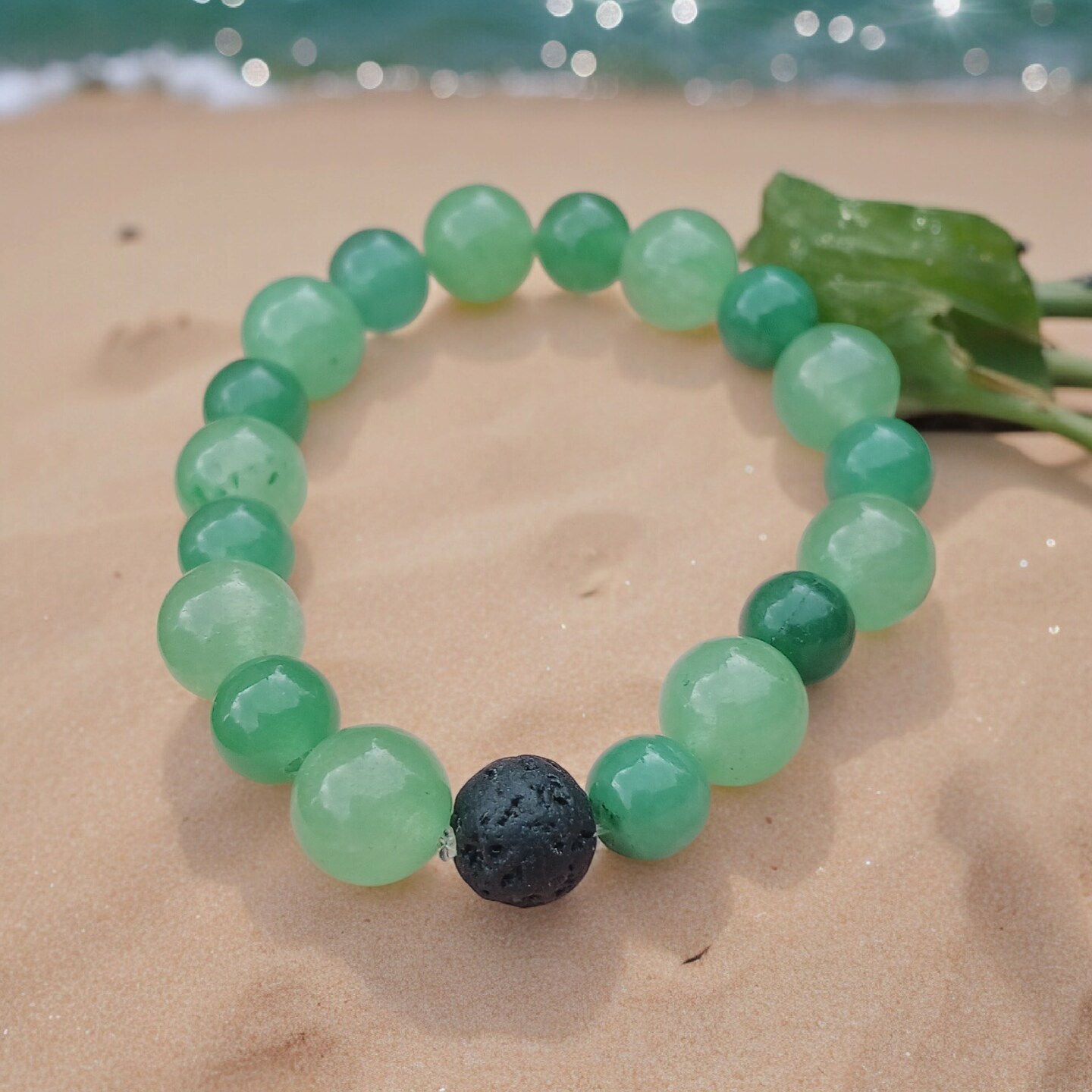 Black Lava Stone and Green Aventurine Essential Oil Diffuser Bracelet