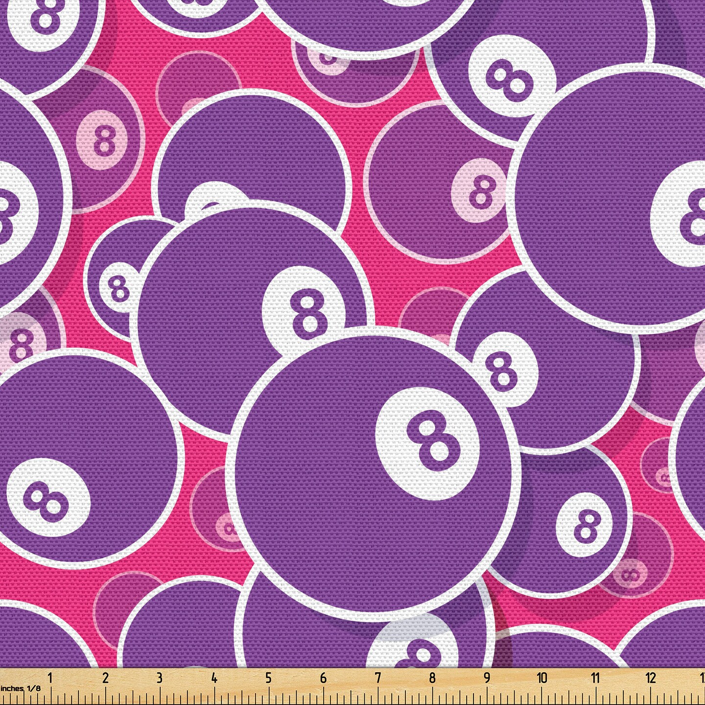 Ambesonne Billiards Fabric by the Yard, Pool Snooker and Balls with Lucky Number 8 Cue Sports Game Design, Decorative Fabric for Upholstery and Home Accents, Magenta Purple and White