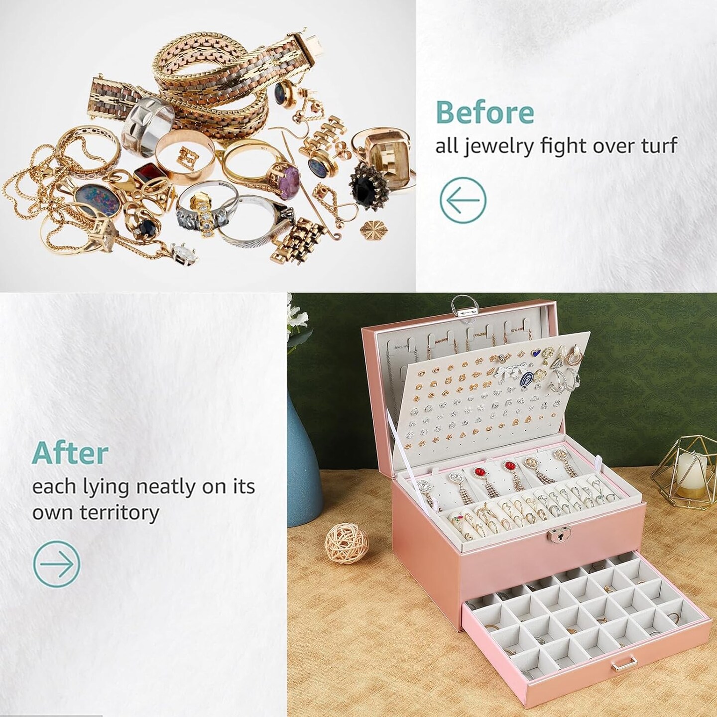 5-Layer Earring Jewelry Box with Lock &#x2013; Stud, Necklace, Ring Organizer for Women and Girls