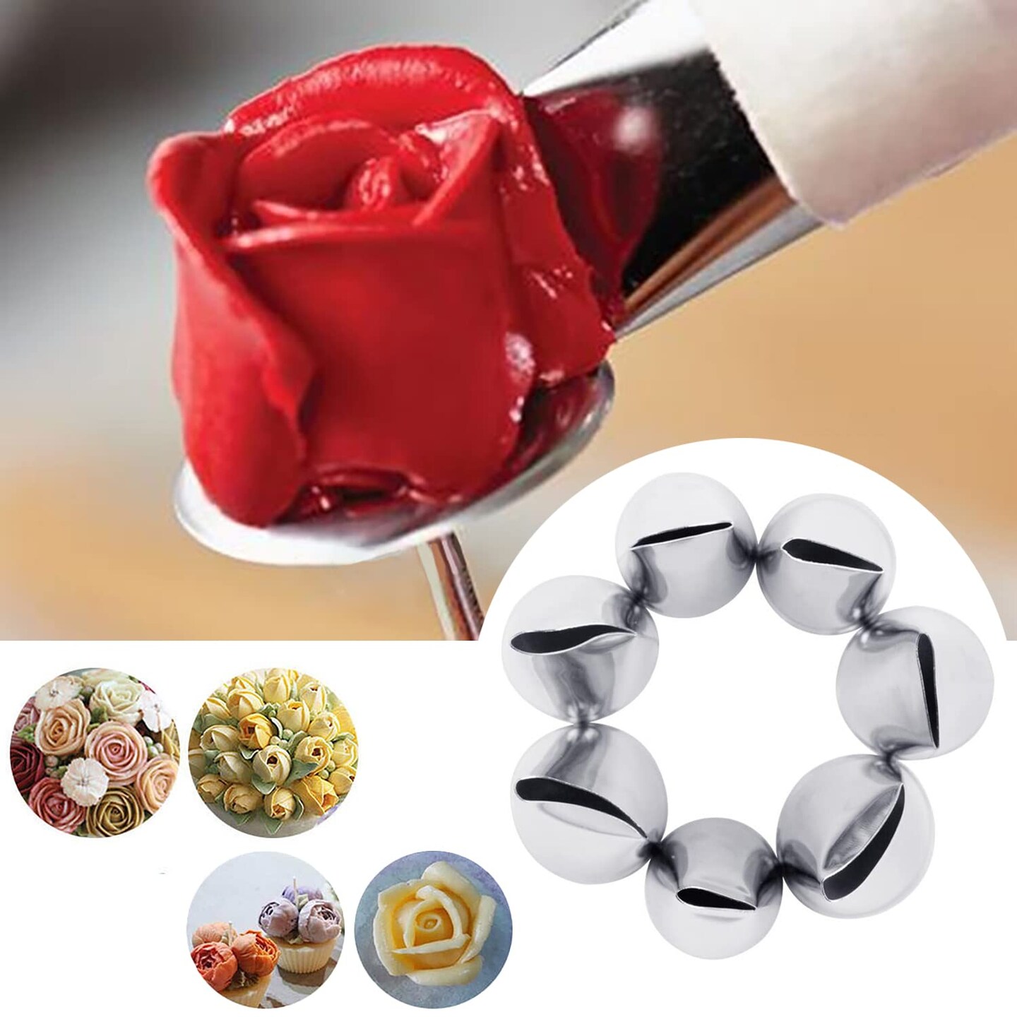 7 Pieces Cake Decorating Tips Set Cream Icing Piping Rose Nozzle Pastry Fondant Decorating Tools