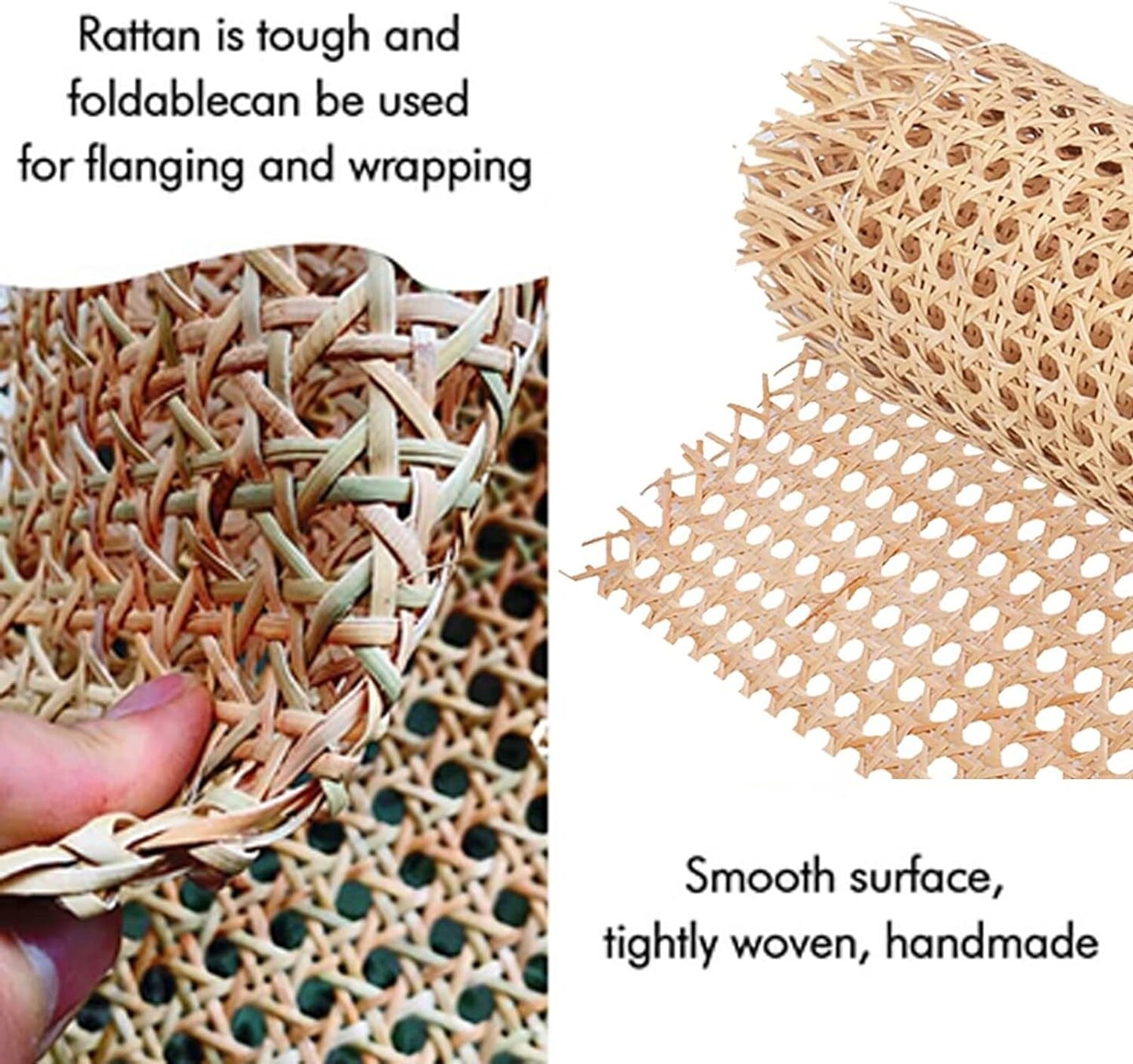 16&#x22; X5Ft Natural Rattan Cane Webbing, Woven Open Mesh Cane Net Roll for DIY Caning Furniture Decor Projects: Chair, Cabinet, Ceiling and Door(59X17 In)