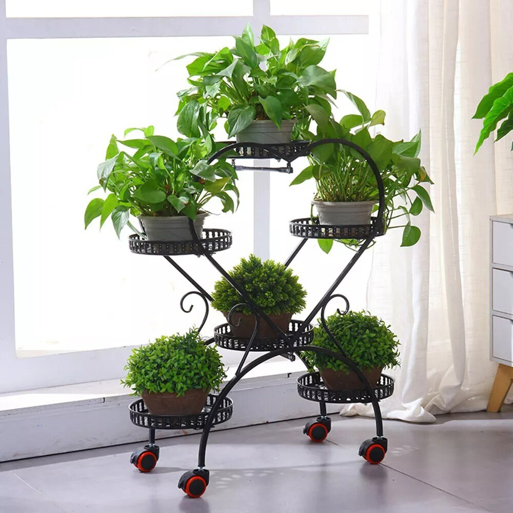 6 Pots Heart Shaped Metal Plant Stand Flower Stand Holder Shelf Indoor Garden